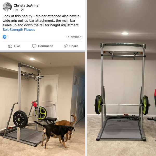 free standing rack and bodyweight exercise adjustable height exercise bar by SoloStrength