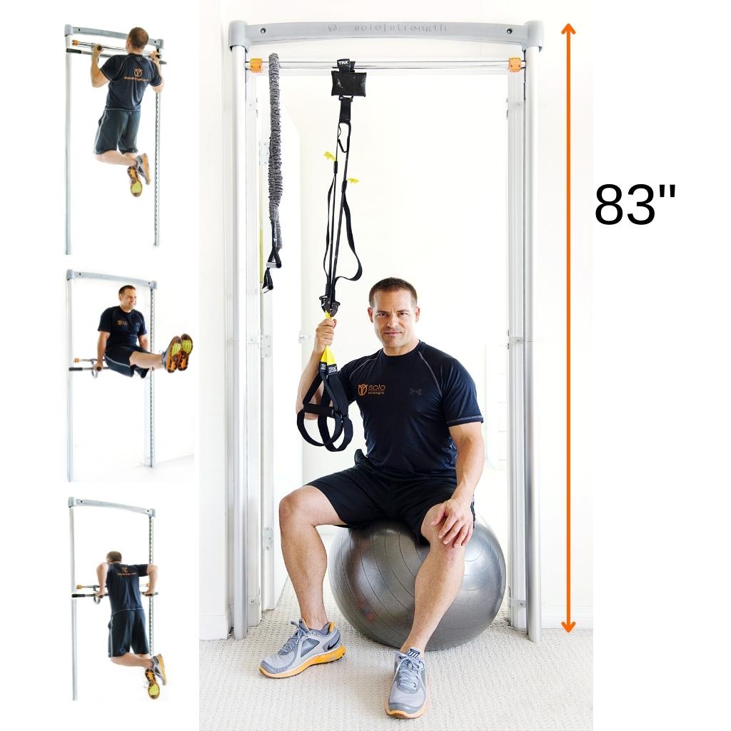 SoloStrength | Ultimate Doorway Adjustable height pull-up bar and dip station bodyweight exercise home Gym Equipment 83-inches