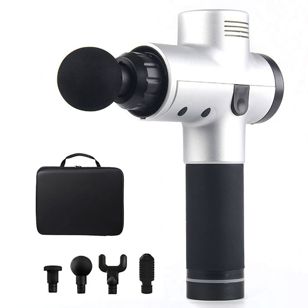Powerbody High Powered Multi-attachment massage gun - silver with case