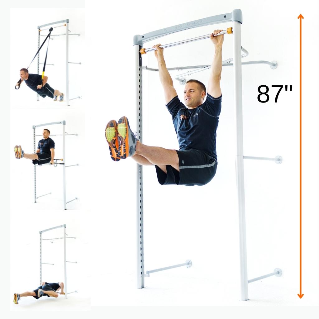 Wall Mounted Adjustable Height Pull Up Bar Dip Station Bodyweight Exercise Home Gym Equipment by SoloStrength 87-inches "Solo Strength"