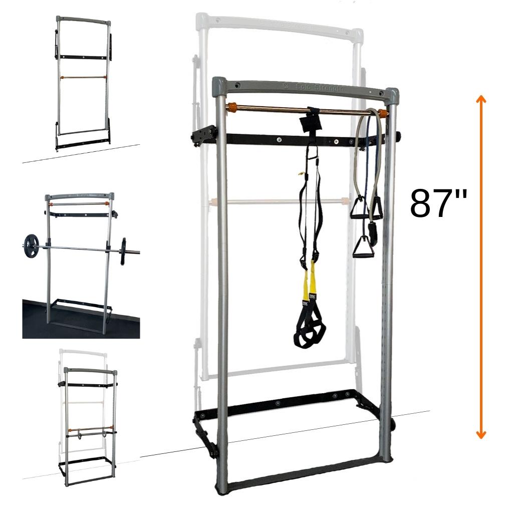 SoloStrength | Ultimate Wall Mounted Foldup Squat Rack Bodyweight Exercise All-In-One Functional Training Station - Adjustable Height Pull Up Bar Dip Station