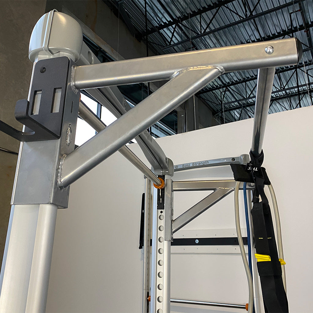 Rear support bar side view with olympic bar holder (option) pull up bar for Ultimate Freestanding Gym Body Weight Exercise Equipment - SoloStrength