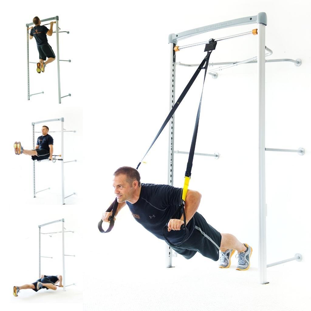 SoloStrength® Wall mounted Ultimate Series Adjustable Height Home Pull Up Dip Bar Training Station